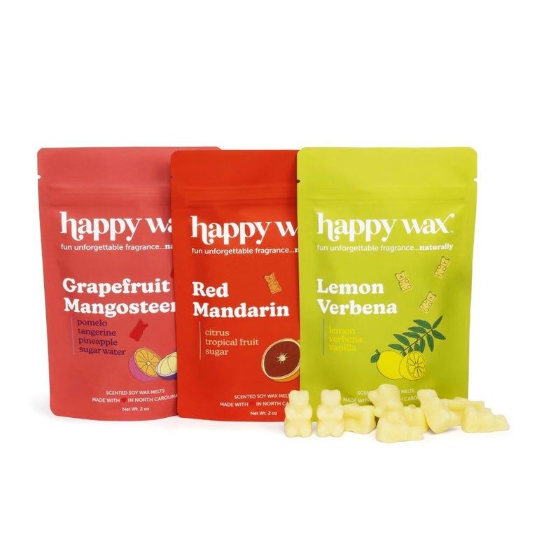 هابي واكس مجموعة Happy Wax Citrus Mix Collection ذوبان شمع الصويا الطبيعي المعطر - إجمالي 6 أوقية. مجموعة ذوبان الشمع المعطر تتضمن الماندرين الأحمر والجريب فروت والمانجوستين والليمون فيربينا - Image 1